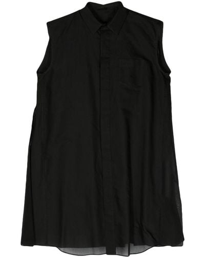 Sacai Sleeveless Voile Shirt Dress - Black