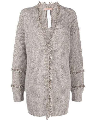 Twin Set Frayed-edge Knitted Cardigan - Gray