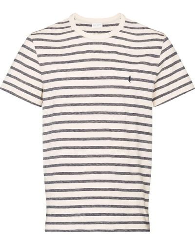 Saint Laurent Gestreiftes T-Shirt mit Logo - Grau