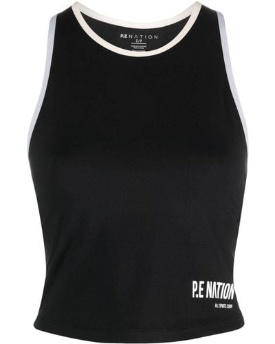 P.E Nation Logo-print Racerback Performance Tank Top - Black