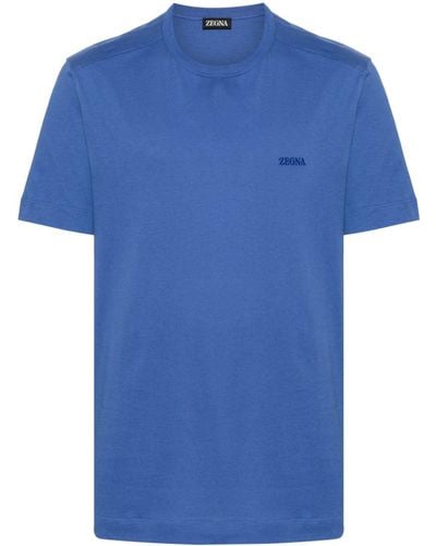 Zegna Logo-embroidered Cotton T-shirt - Blue