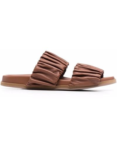 Santoni Ruched Leather Sandals - Brown