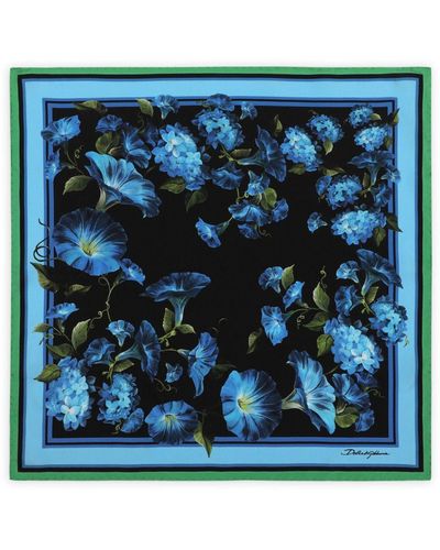 Dolce & Gabbana Foulard 50x50 in twill stampa fiore campanule - Blu