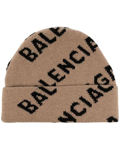 Balenciaga Allover Logo Beanie - Natural