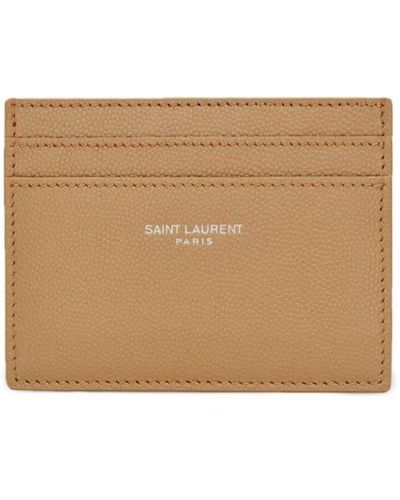 Saint Laurent Engraved-logo Leather Cardholder - Natural