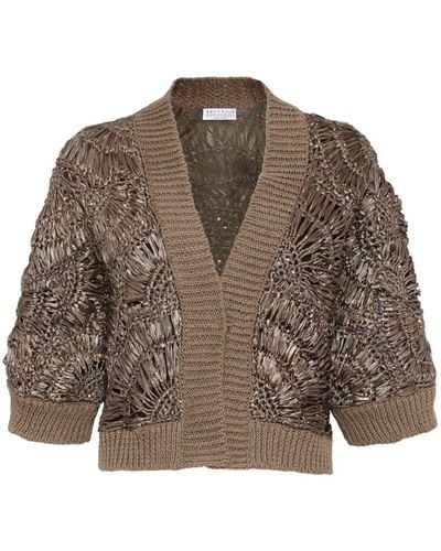 Brunello Cucinelli Sequin-embellished Knitted Cardigan - Brown