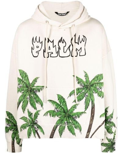 Palm Angels Palm&skull Vintage Hoodie In And Green - Natural