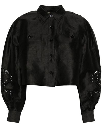 Maje Stud-embellished Cropped Shirt - Black