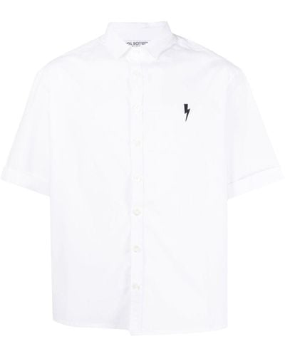 Neil Barrett Embroidered-logo Cotton Shirt - White