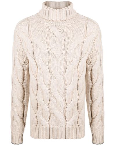 Brunello Cucinelli Rollkragenpullover mit Zopfmuster - Natur