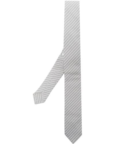 Thom Browne Stripe Seersucker-texture Cotton Tie - White