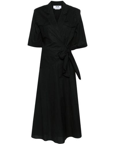 MSGM Wraparound Midi Dress - Black