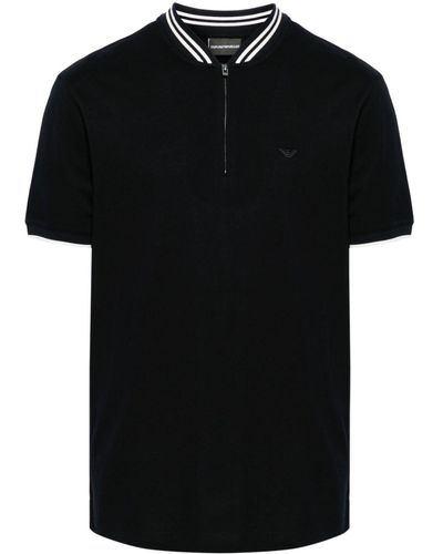 Emporio Armani Zip-up cotton polo shirt - Schwarz
