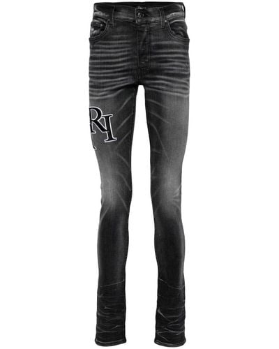 Amiri Embroidered-logo Skinny Jeans - Grey