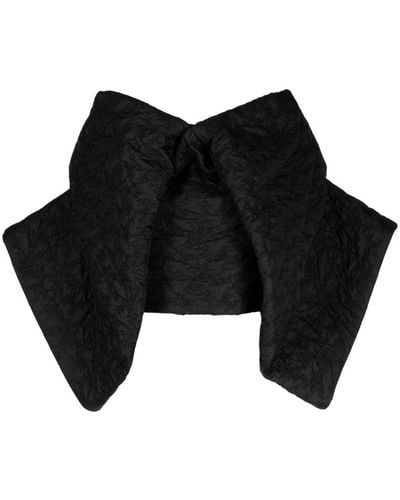 Comme des Garçons Floral-embroidered Folded Crop Top - Black