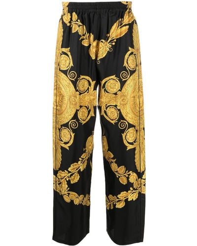 Versace Pants With Baroque Print - Yellow