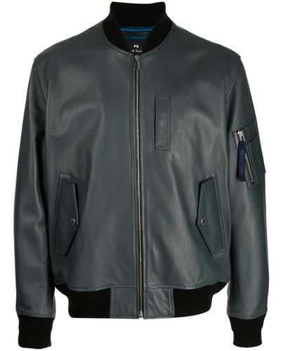 PS by Paul Smith Zip-up Leather Bomber Jacket - Black