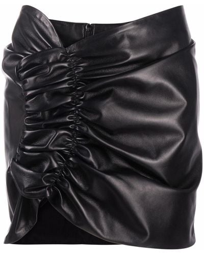 The Mannei Wishaw Gathered Leather Mini Skirt - Black