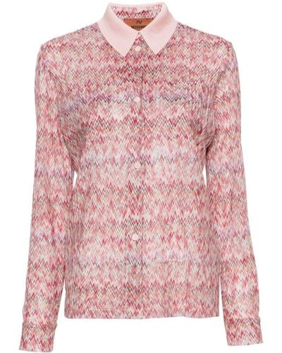 Missoni Lamé-effect Chevron-knit Shirt - Pink