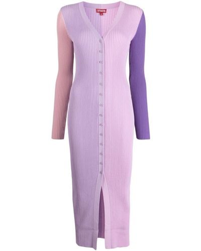 STAUD Shoko Paneled Knitted Dress - Purple
