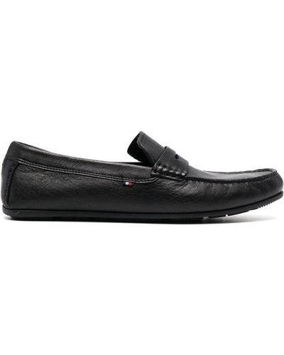 Tommy Hilfiger Pebbled Leather Penny Loafers - Black