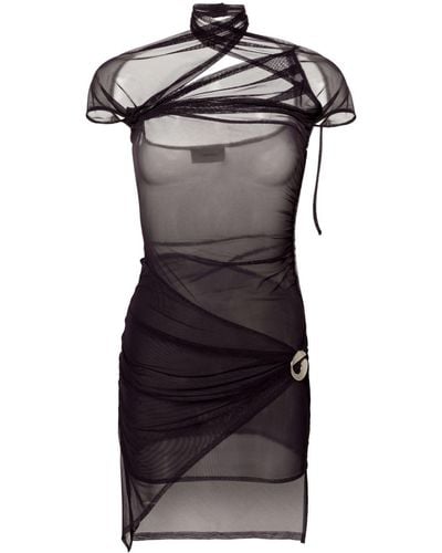 Coperni Asymmetric Sheer Mesh Dress - Black