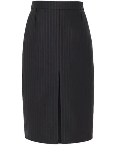 Saint Laurent Pinstripe-pattern Wool Blend Midi Skirt - Black