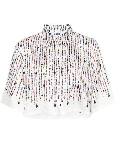 MSGM Bead-print Cropped Shirt - White