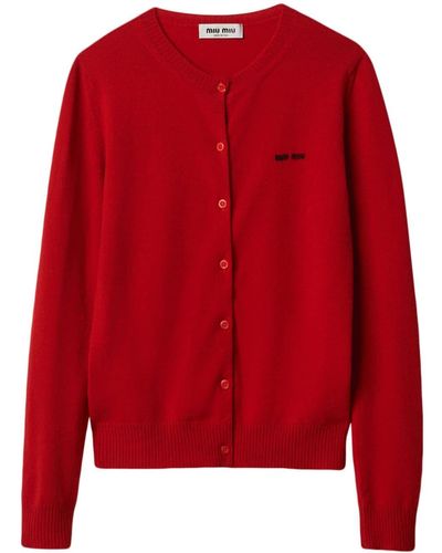 Miu Miu Cardigan in cashmere con logo - Rosso