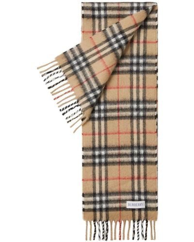 Burberry Chequered Fringed Cashmere Scarf - Metallic
