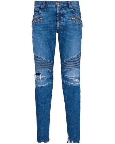 Balmain Distressed-effect denim jeans - Azul