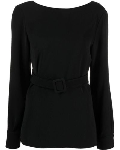 P.A.R.O.S.H. Belted Long-sleeved Blouse - Black