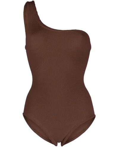 Hunza G Seersucker One-shoulder Swimsuit - Brown