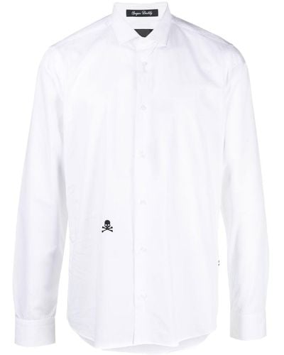 Philipp Plein Overhemd Met Geborduurde Doodskop - Wit