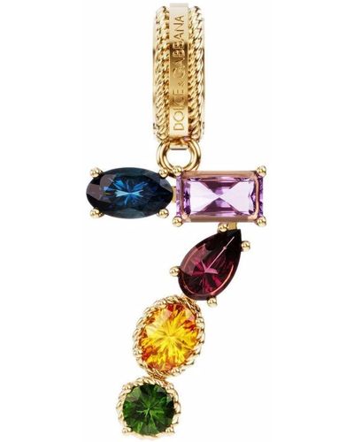 Dolce & Gabbana 18kt Yellow Gold Number 7 Gemstone Pendant - Metallic