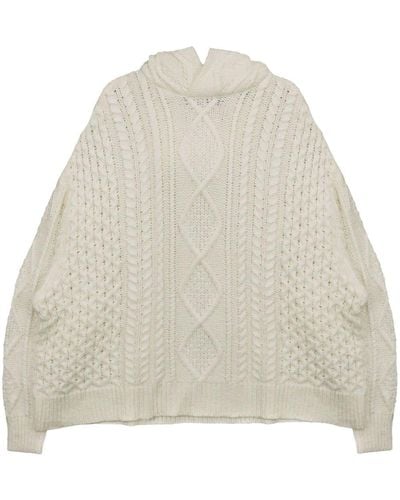 Fear Of God Logo-appliqué Cable-knit Hoodie - Natural