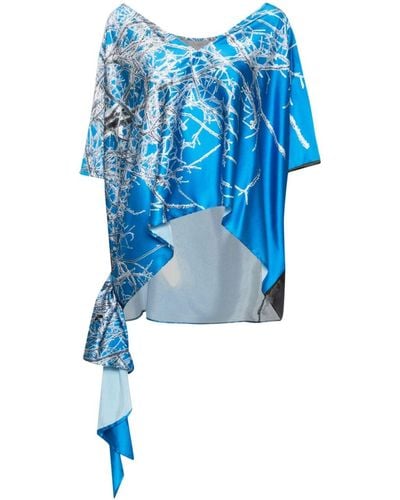 BARBARA BOLOGNA Rochie graphic-print satin blouse - Blau