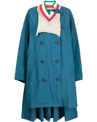 Kolor Double-breasted Contrast-collar Coat - Blue