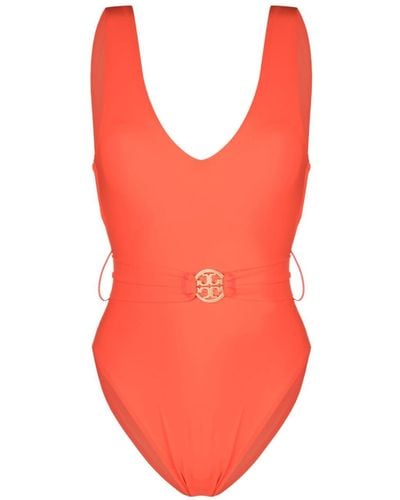 Tory Burch Logo-plaque Swimsuit - Orange