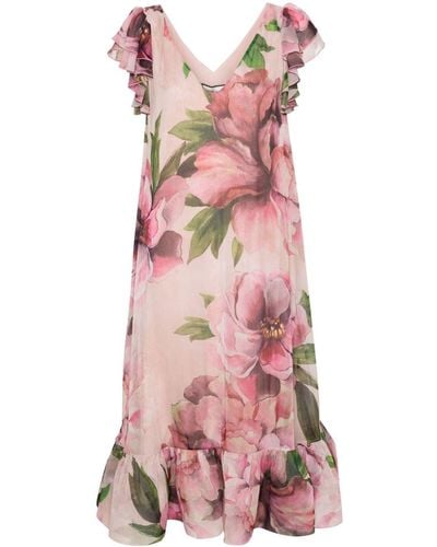 Nissa Floral-print Belted Midi Dress - Pink