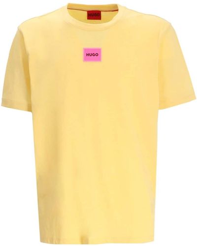 HUGO Logo-appliqué Cotton T-shirt - Yellow