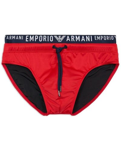 Emporio Armani Tief sitzender Slip mit Logo-Bund - Rot