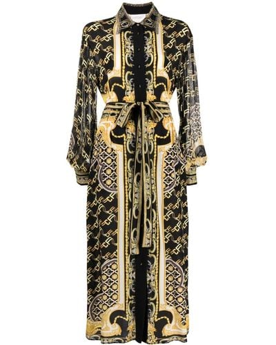 Camilla Baroque Long-sleeve Silk Dress - Metallic