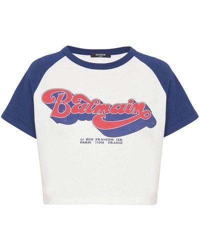 Balmain Cropped T -Shirt mit 70 'Druck - Blau
