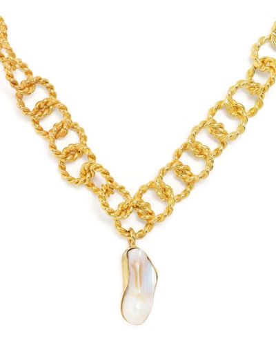 Liya Pearl-detail Chain Necklace - Metallic