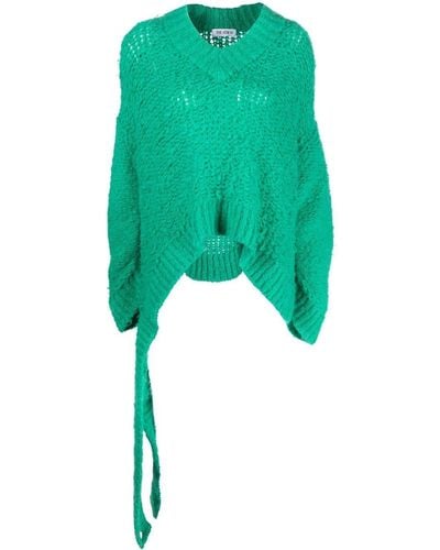 The Attico Open-knit V-neck Jumper - Green