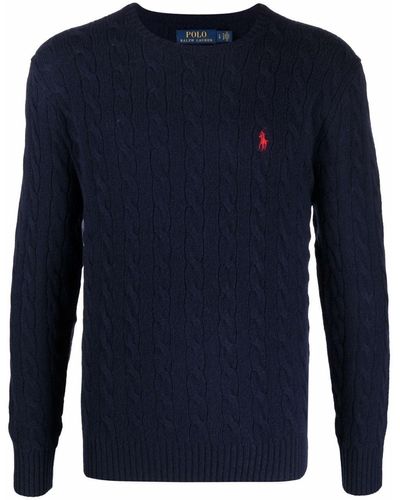 Polo Ralph Lauren Logo-embroidered Cable-knit Sweater - Blue