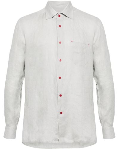 Kiton スプレッドカラー リネンシャツ - ホワイト