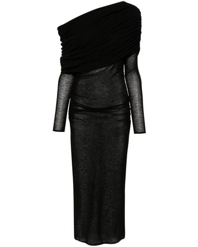 Saint Laurent Cowl Neck Fine-knit Maxi Dress - Black