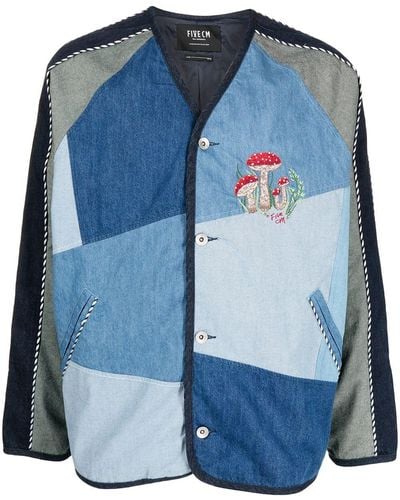 FIVE CM Embroidered-motif Patchwork Jacket - Blue
